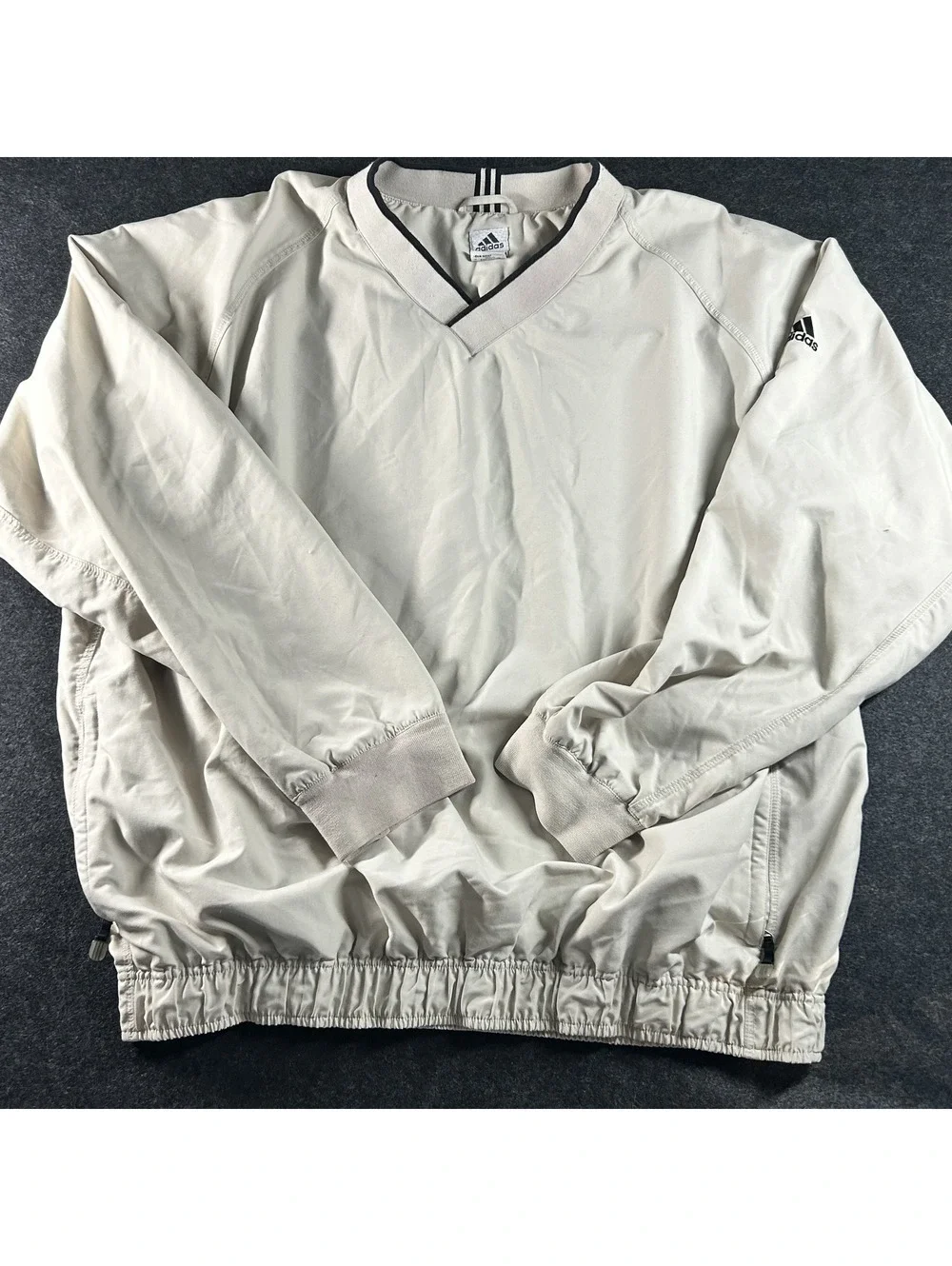 Adidas Vintage Windbreaker Pullover Jacket Size 2XL Beige V-Neck Lightweight